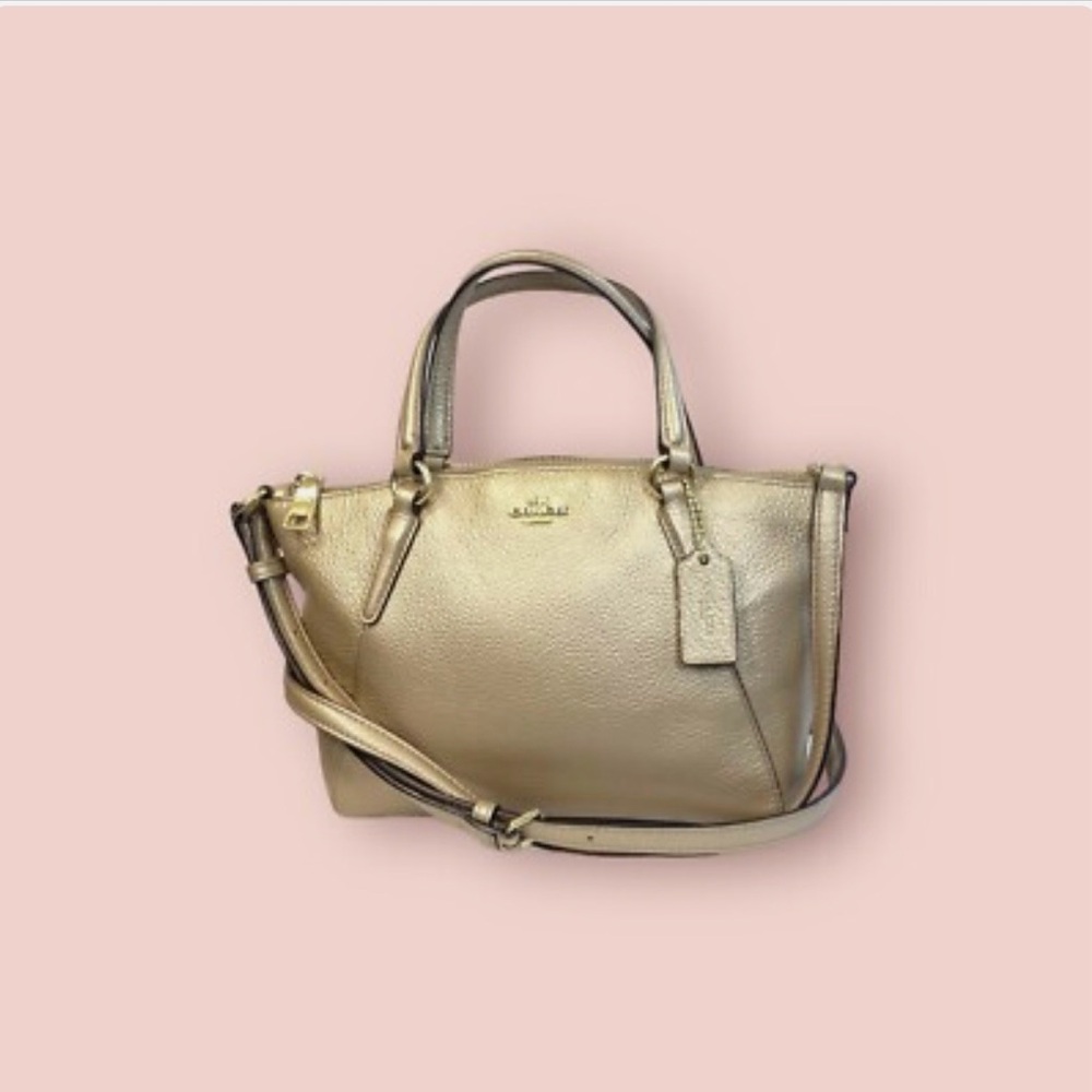 COACH Mini Kelsey Metallic Pebbled
Leather Satchel Crossbody